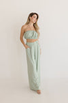 Strapless Tube Top And Pants Set Sage