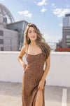 Sleeveless Animal Print Maxi Dress Mocha