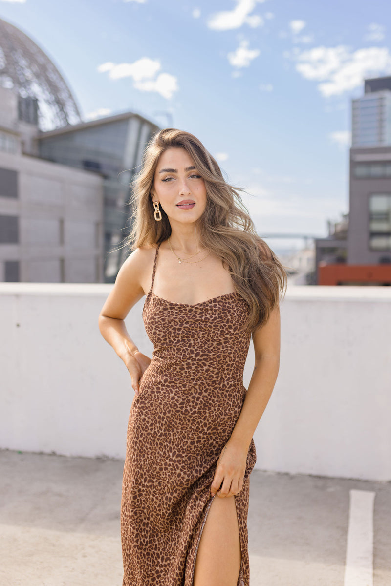 Sleeveless Animal Print Maxi Dress Mocha