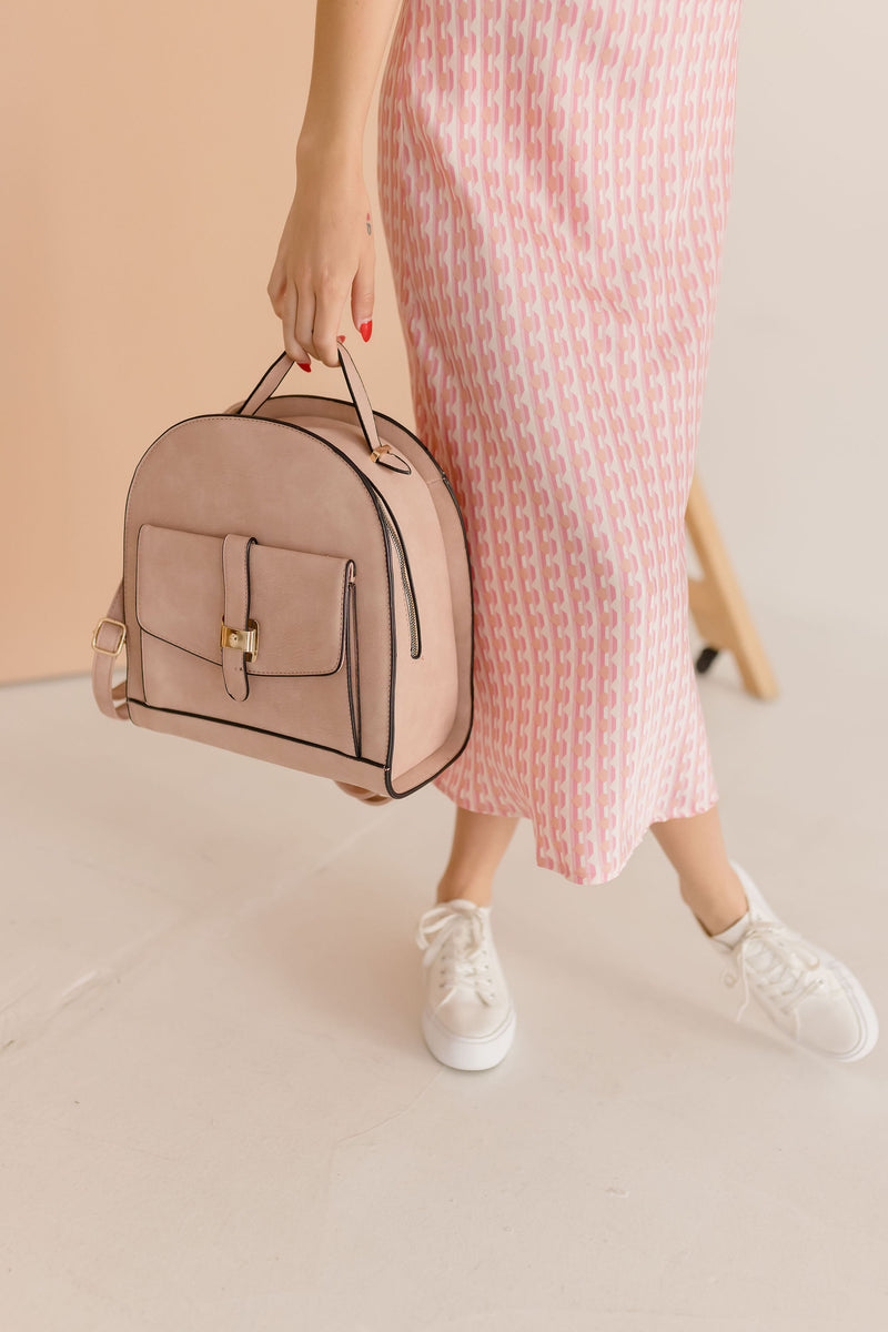 Vegan Faux Leather Backpack Blush