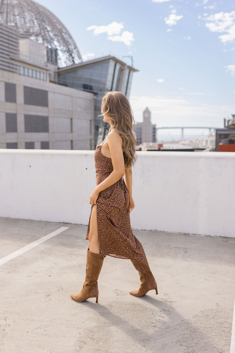 Sleeveless Animal Print Maxi Dress Mocha