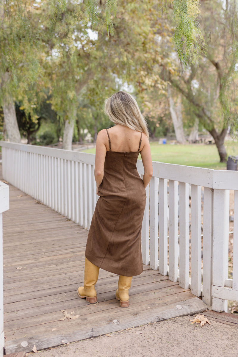 Sleeveless Faux Suede Maxi Dress Mocha