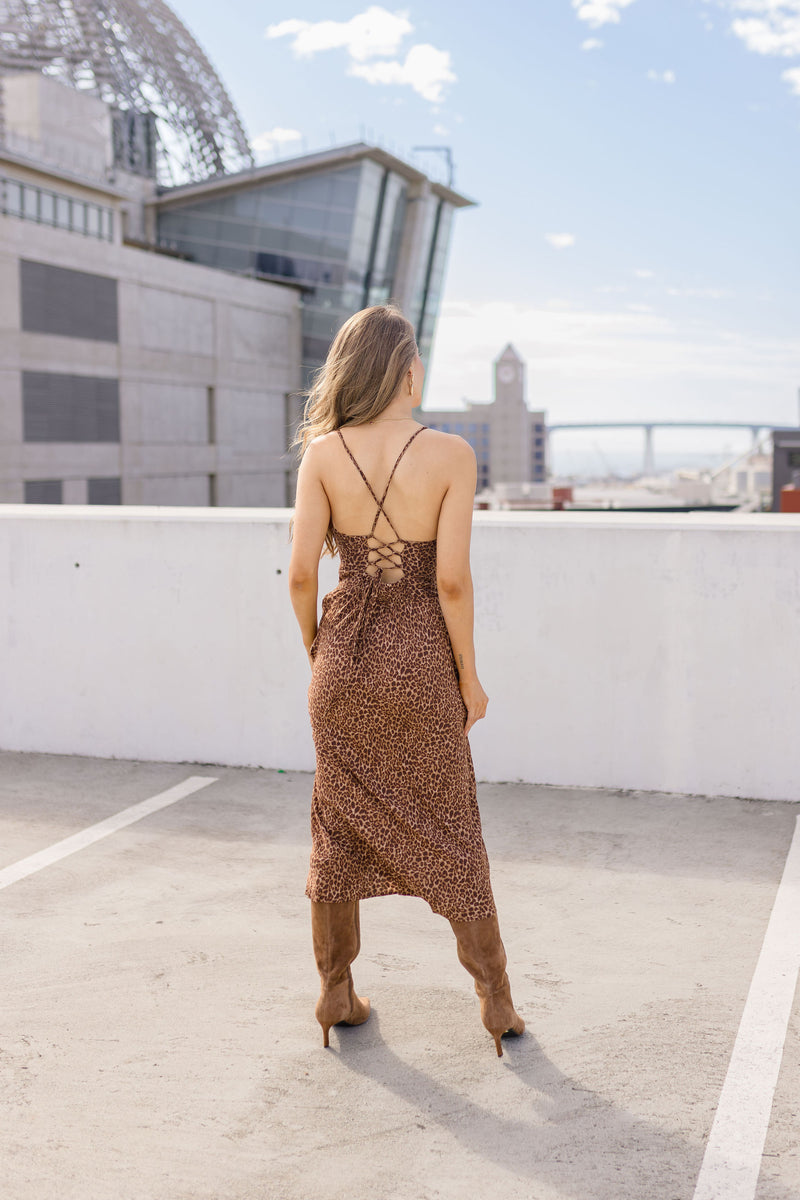 Sleeveless Animal Print Maxi Dress Mocha