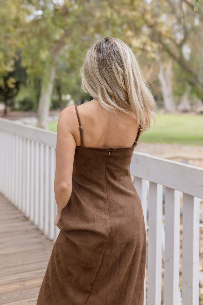 Sleeveless Faux Suede Maxi Dress Mocha