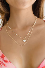 Layered Beaded Heart Necklace Gold