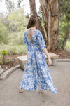  Kimono Sleeve Tropical Print Wide Leg Jumpsuit Blue