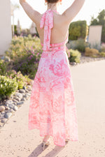  Halter Neck Cut Out Floral Print Maxi Dress Pink