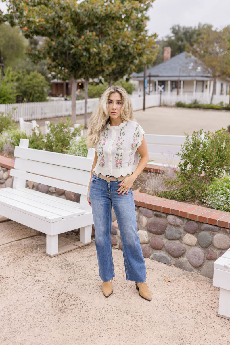 Mid Rise Crop Wide Leg Jeans Medium Wash