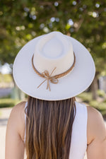  Wide Brim Braided Flat Band Panama Hat White