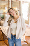 Long Sleeve Crop Cardigan Tan