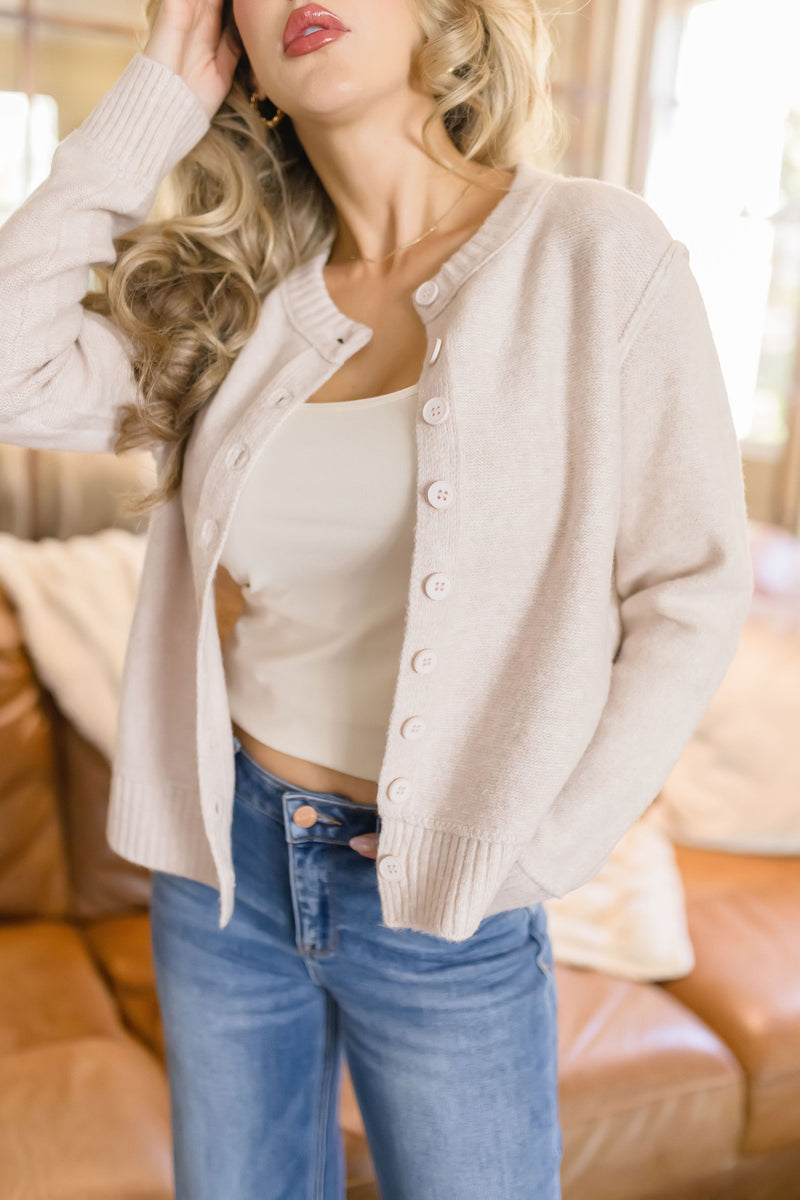 Long Sleeve Crop Cardigan Tan