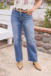 Mid Rise Crop Wide Leg Jeans Medium Wash