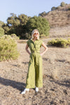Christine Short Sleeve Belted Utility Wide Leg Jumpsuit Green