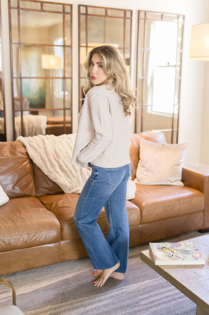 Long Sleeve Crop Cardigan Tan