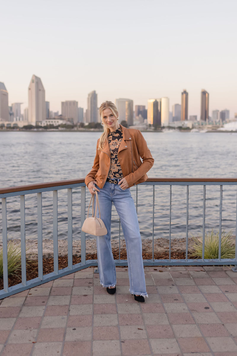 Vegan Suede Moto Jacket Camel