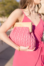 Chevron Quilted Crossbody Clutch Pink