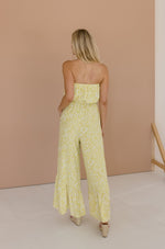 Sleeveless Waist Tie Abstract Print Wide Leg Jumpsuit Yellow