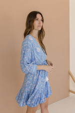  Dolman Sleeve Floral Print Mini Dress Blue