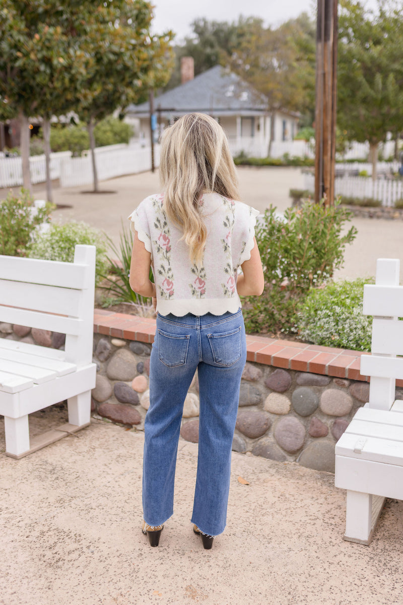 Mid Rise Crop Wide Leg Jeans Medium Wash