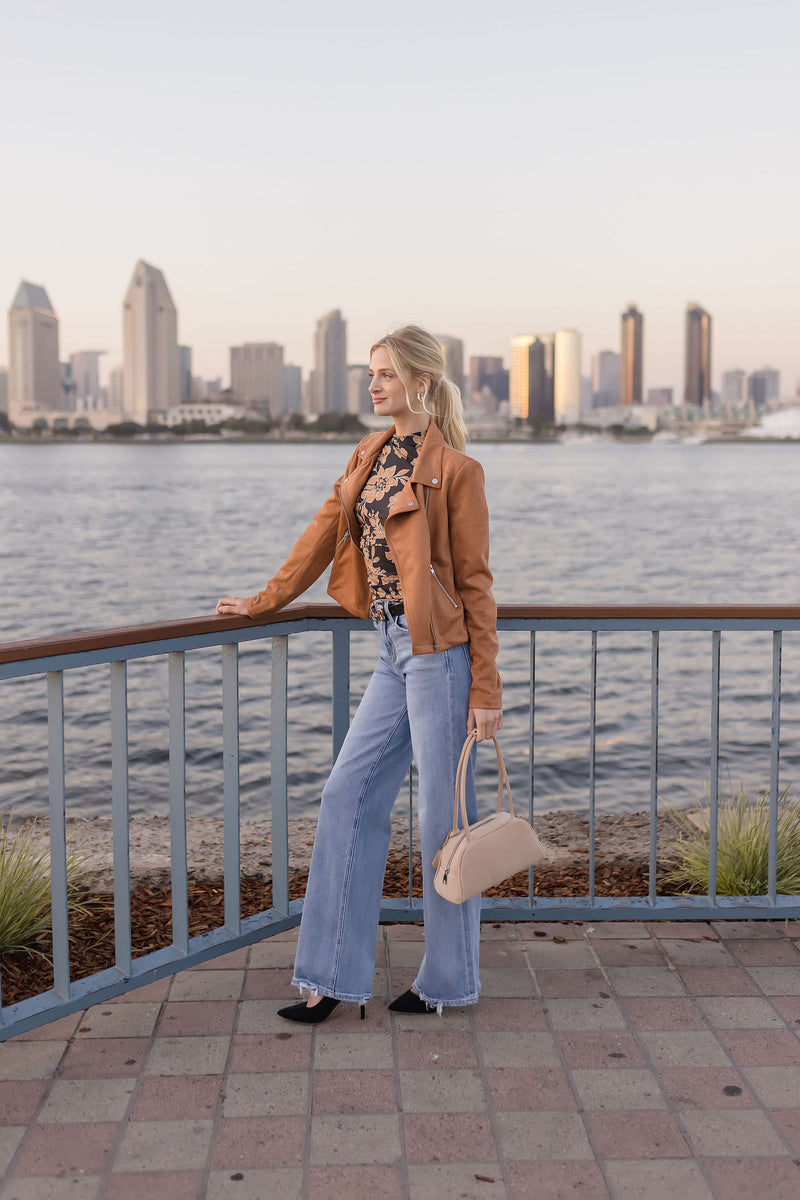 Vegan Suede Moto Jacket Camel