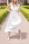  Sleeveless Shoulder Tie Midi Dress White