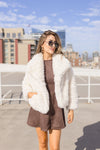 Long Sleeve Faux Fur Jacket Ivory