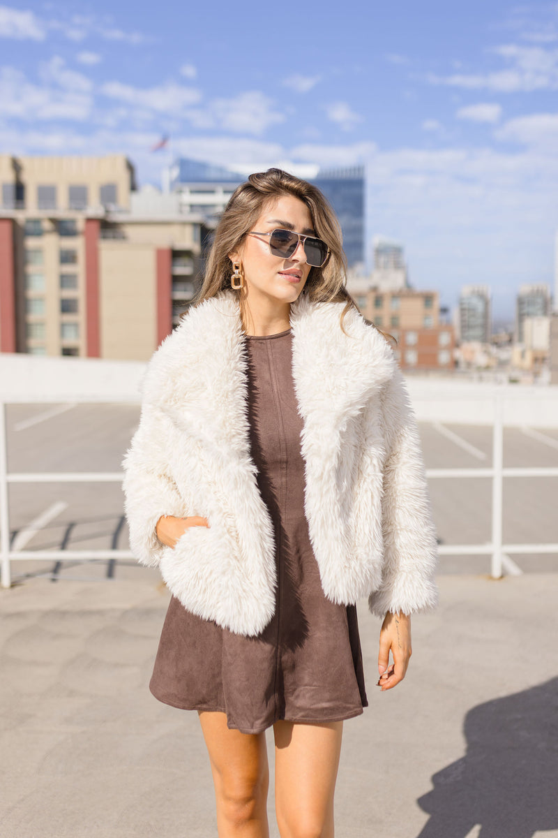 Long Sleeve Faux Fur Jacket Ivory