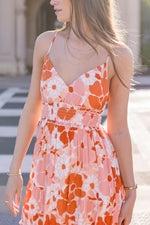 Cross Back Tie Floral Print Dress Orange
