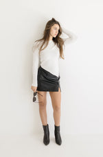  High Waist Vegan Faux Leather Mini Skirt Black