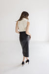 High Waist Vegan Leather Midi Skirt Black