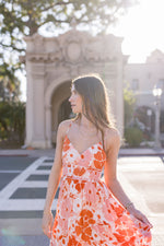 Cross Back Tie Floral Print Dress Orange