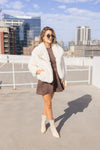 Long Sleeve Faux Fur Jacket Ivory