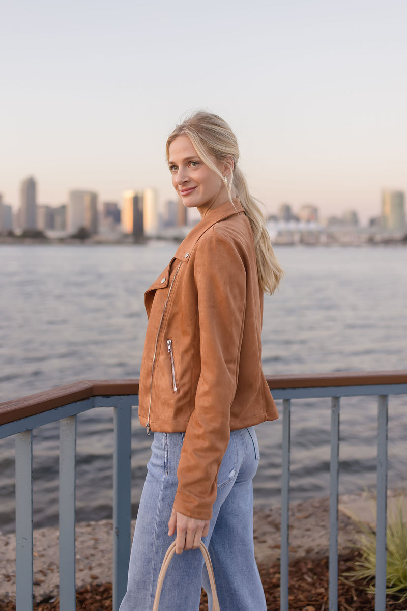 Vegan Suede Moto Jacket Camel