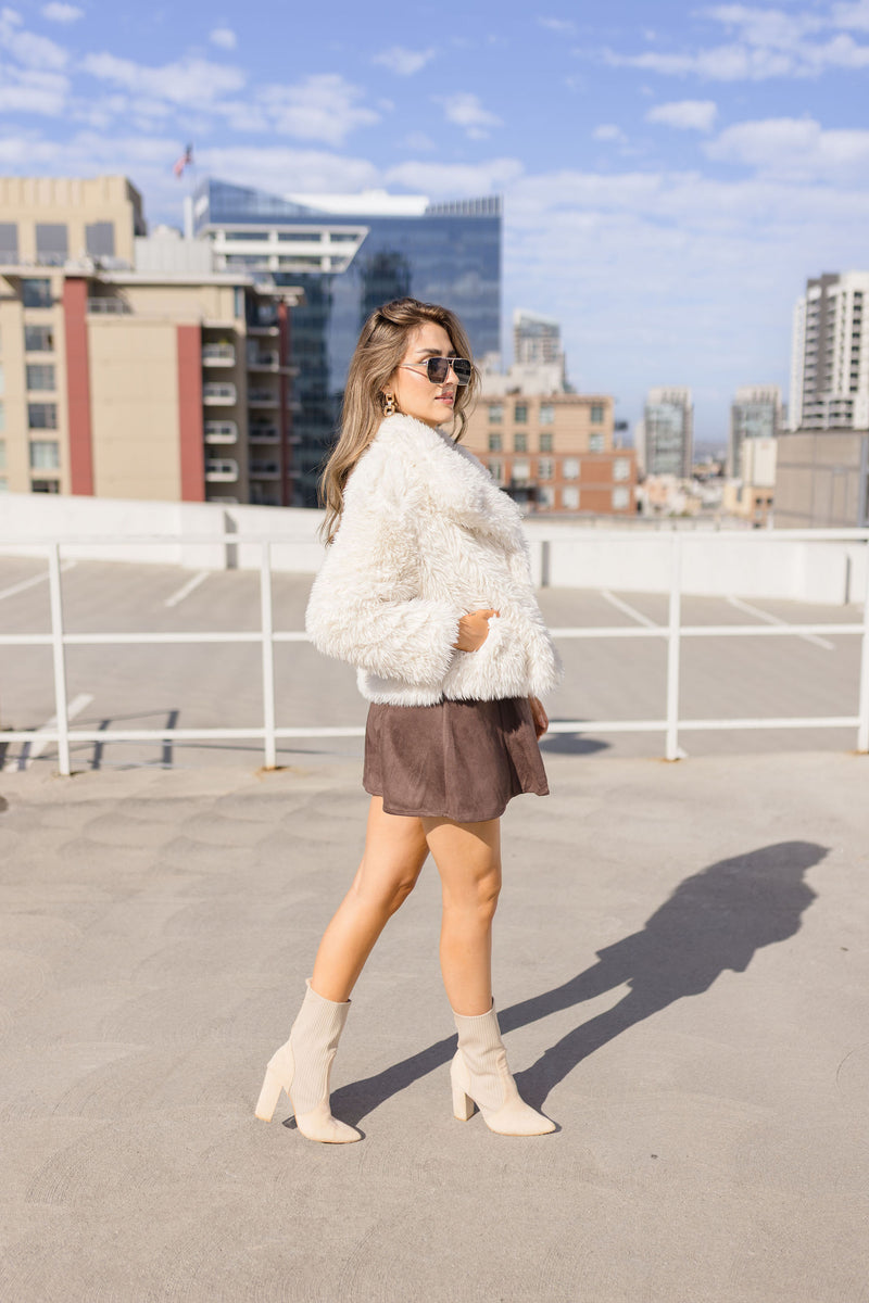 Long Sleeve Faux Fur Jacket Ivory