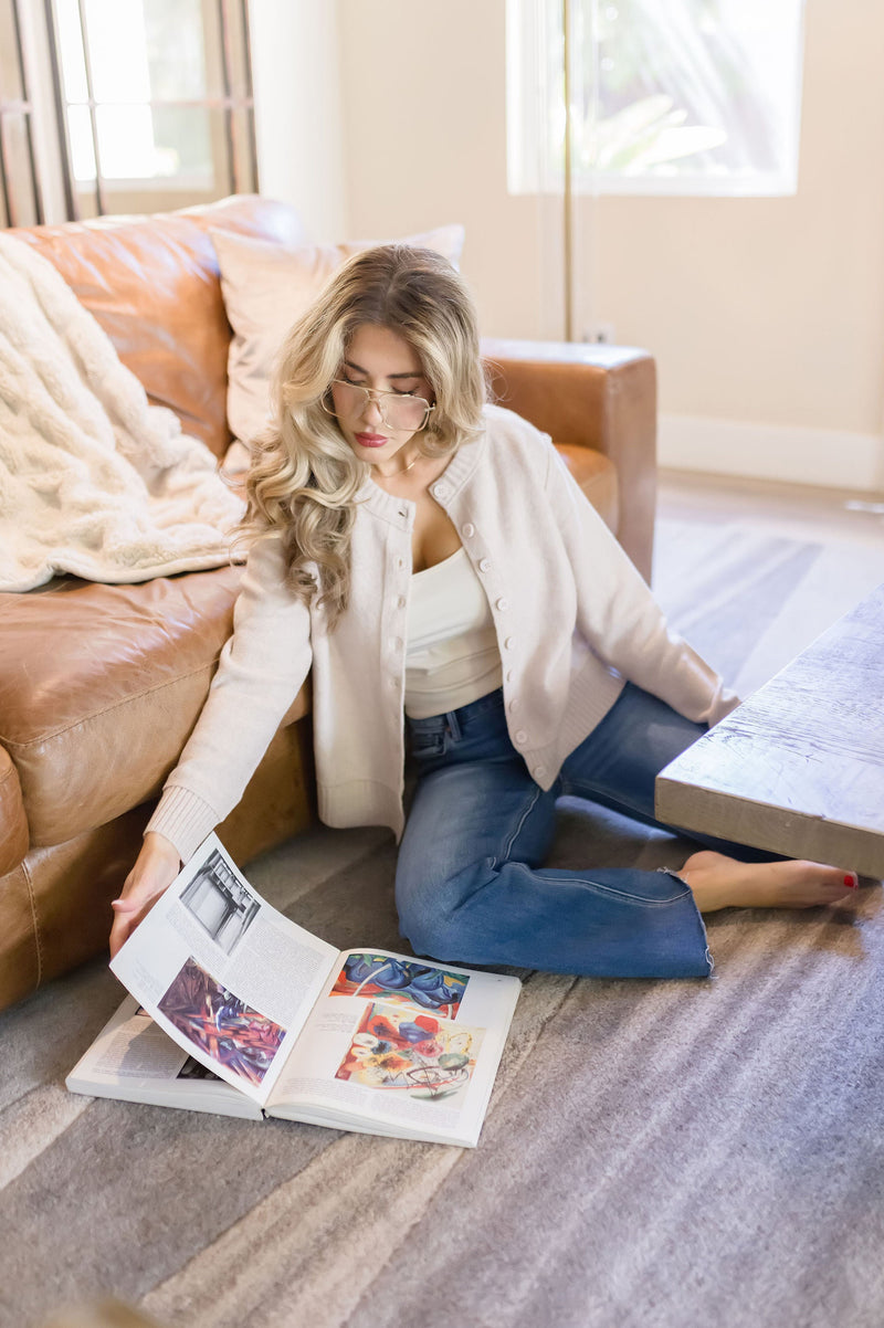 Long Sleeve Crop Cardigan Tan