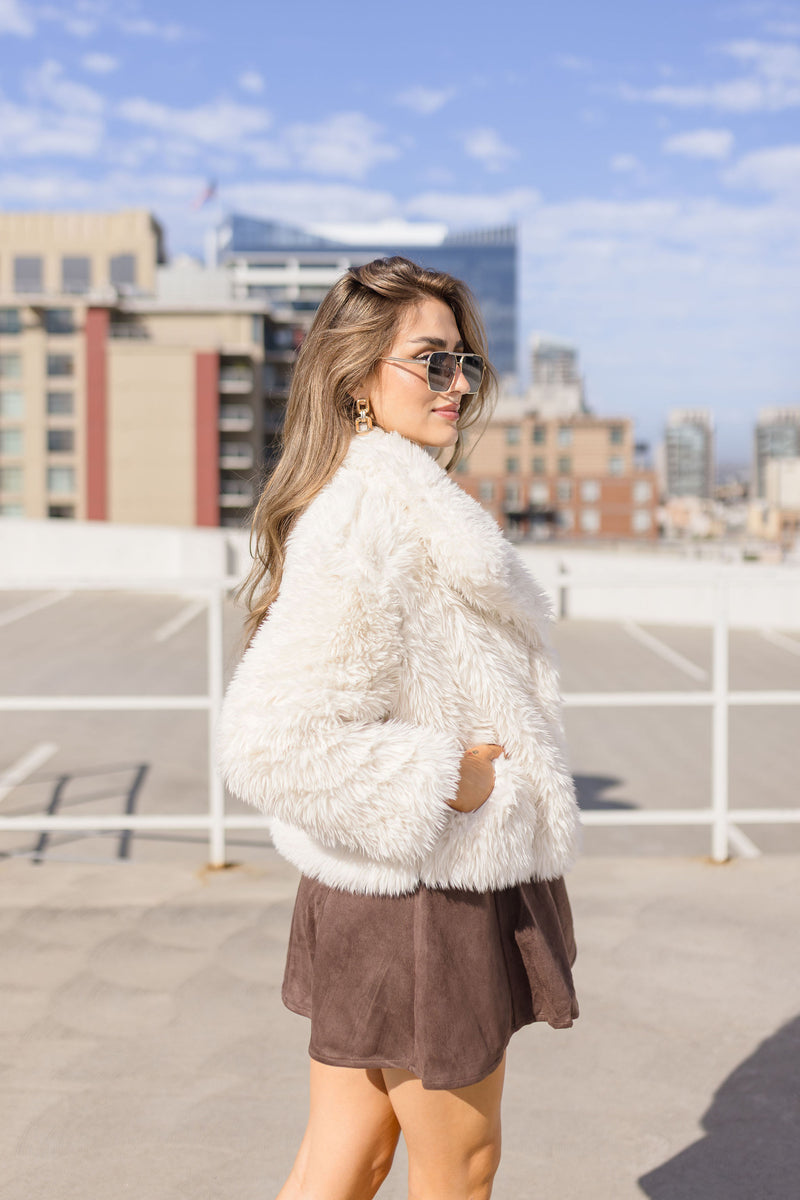 Long Sleeve Faux Fur Jacket Ivory