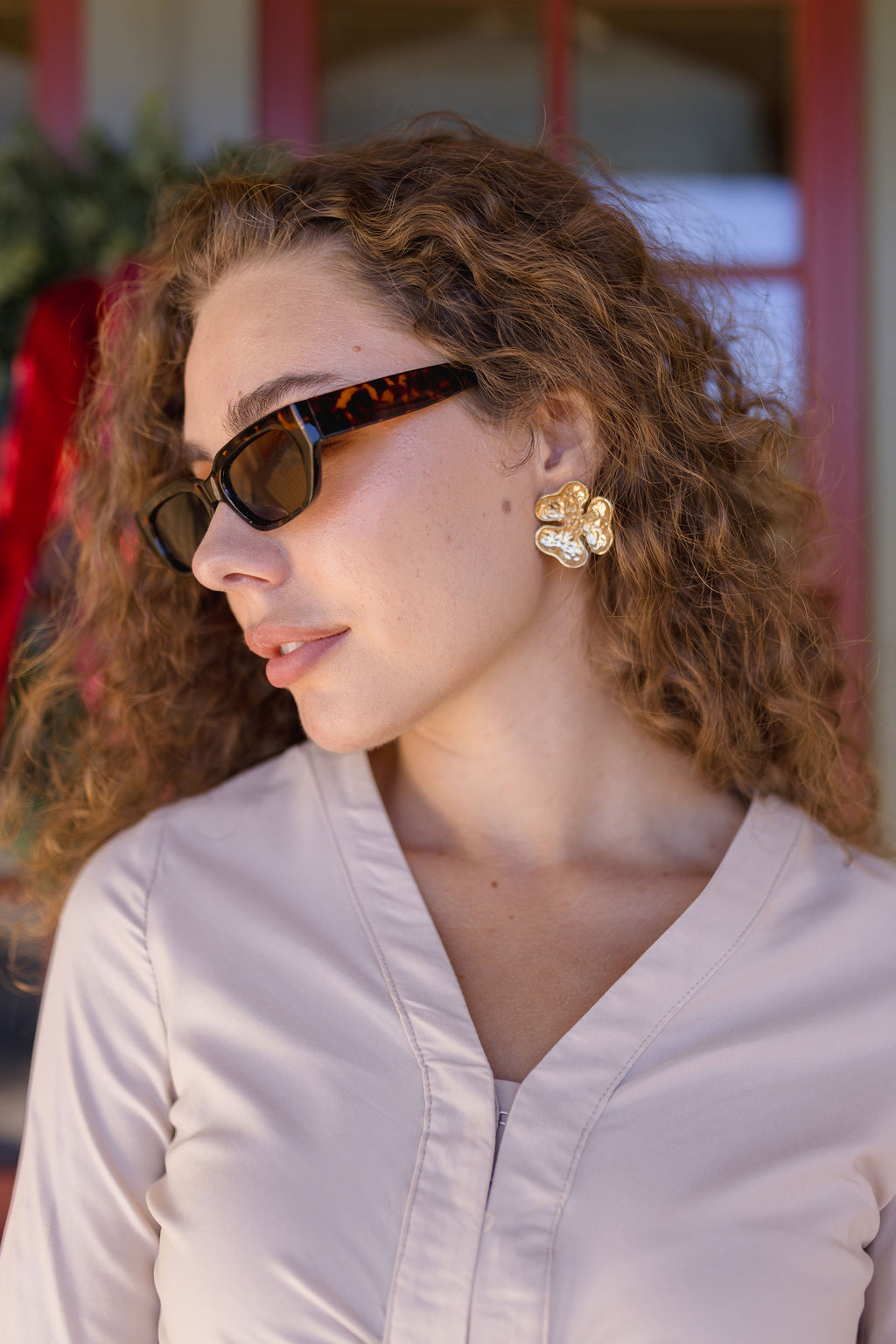 Petal Floral Stud Earrings Gold