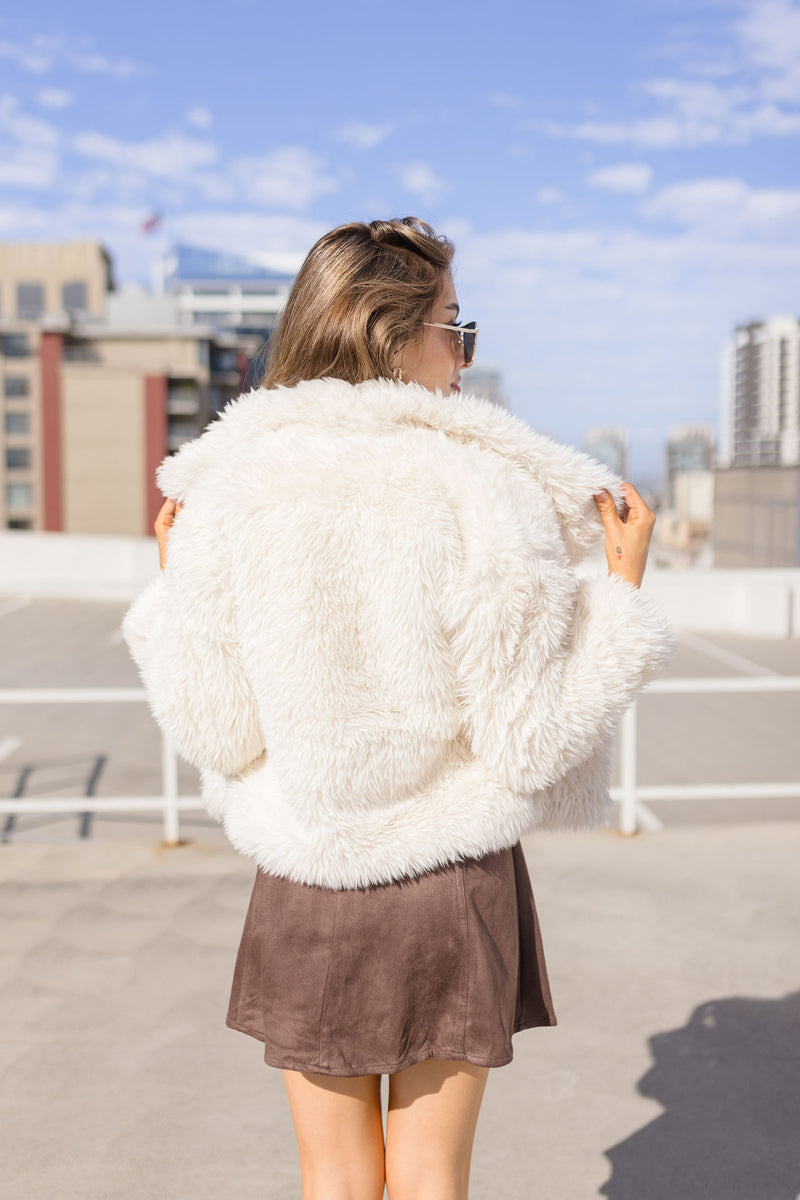 Long Sleeve Faux Fur Jacket Ivory
