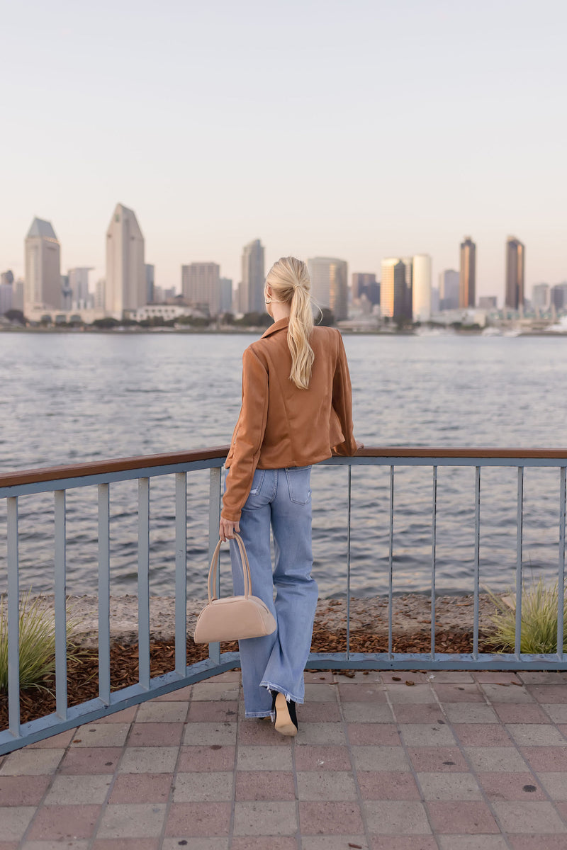 Vegan Suede Moto Jacket Camel