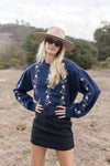 Grace Long Sleeve Floral Embroidered Sweater Navy