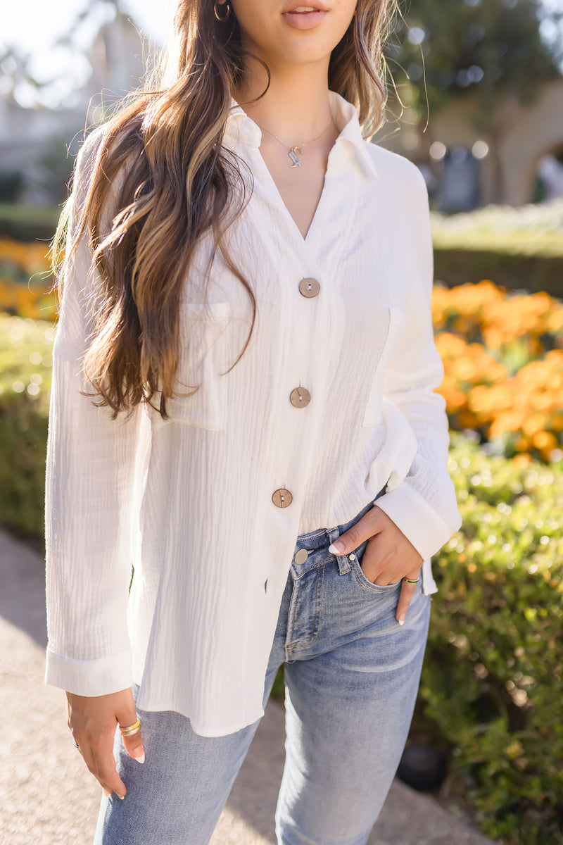 Long Sleeve Button Down White