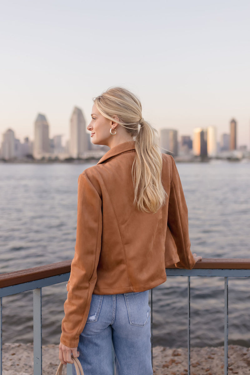 Vegan Suede Moto Jacket Camel