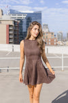 Sleeveless Faux Suede Open Back Tie Mini Dress Brown