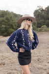 Grace Long Sleeve Floral Embroidered Sweater Navy