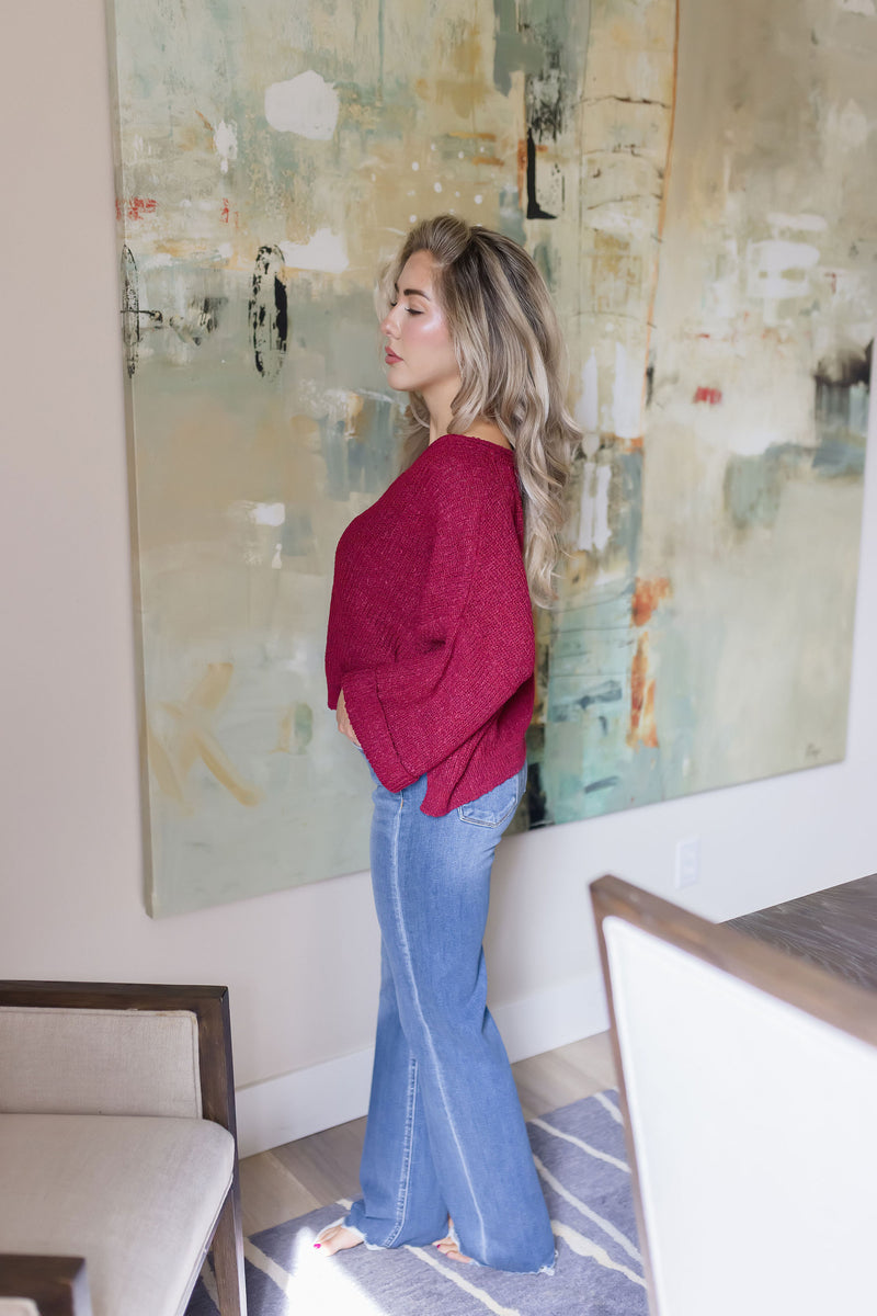 High Rise Raw Hem Wide Leg Jeans Dark Wash