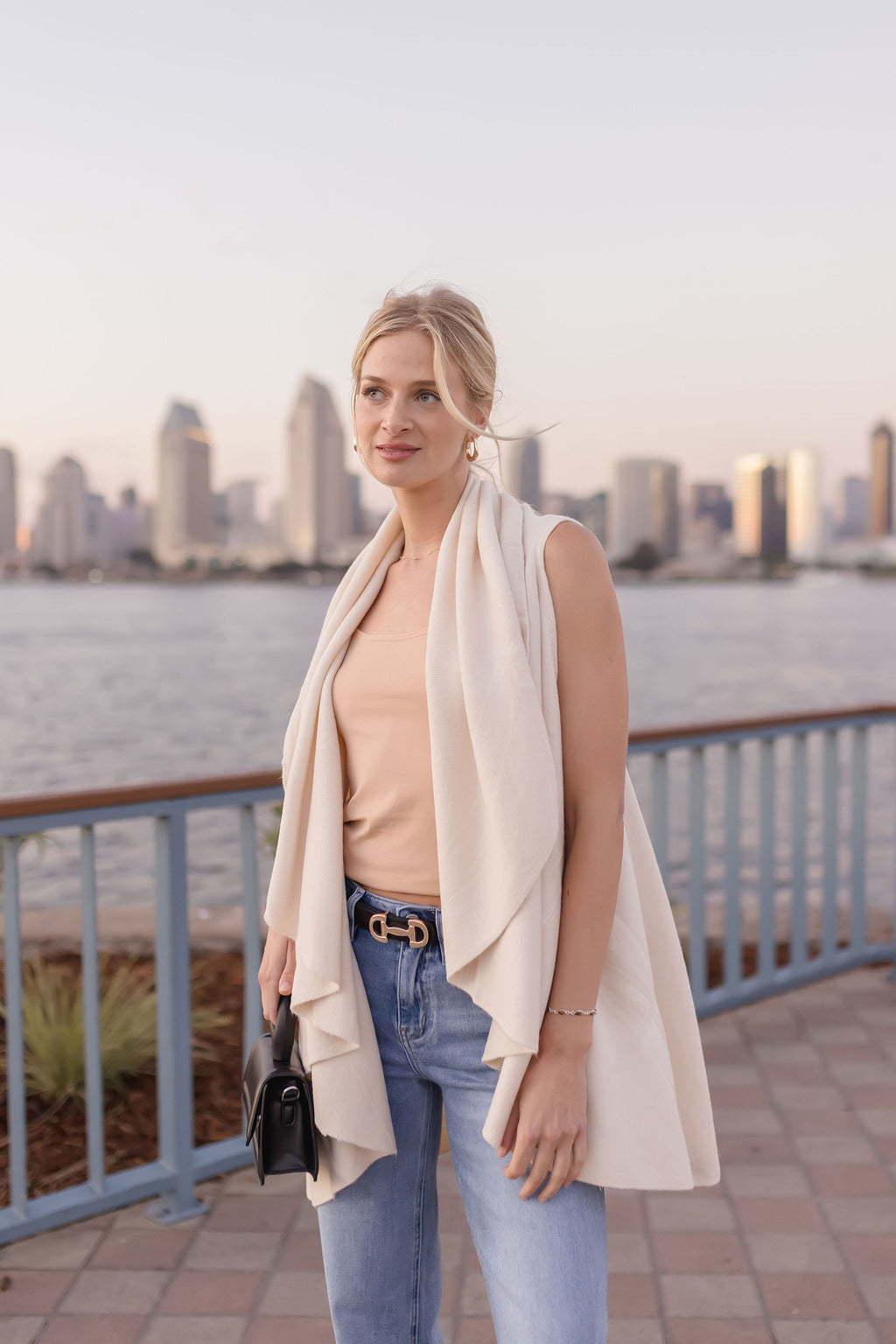 Sleeveless Open Front Cardigan Ivory