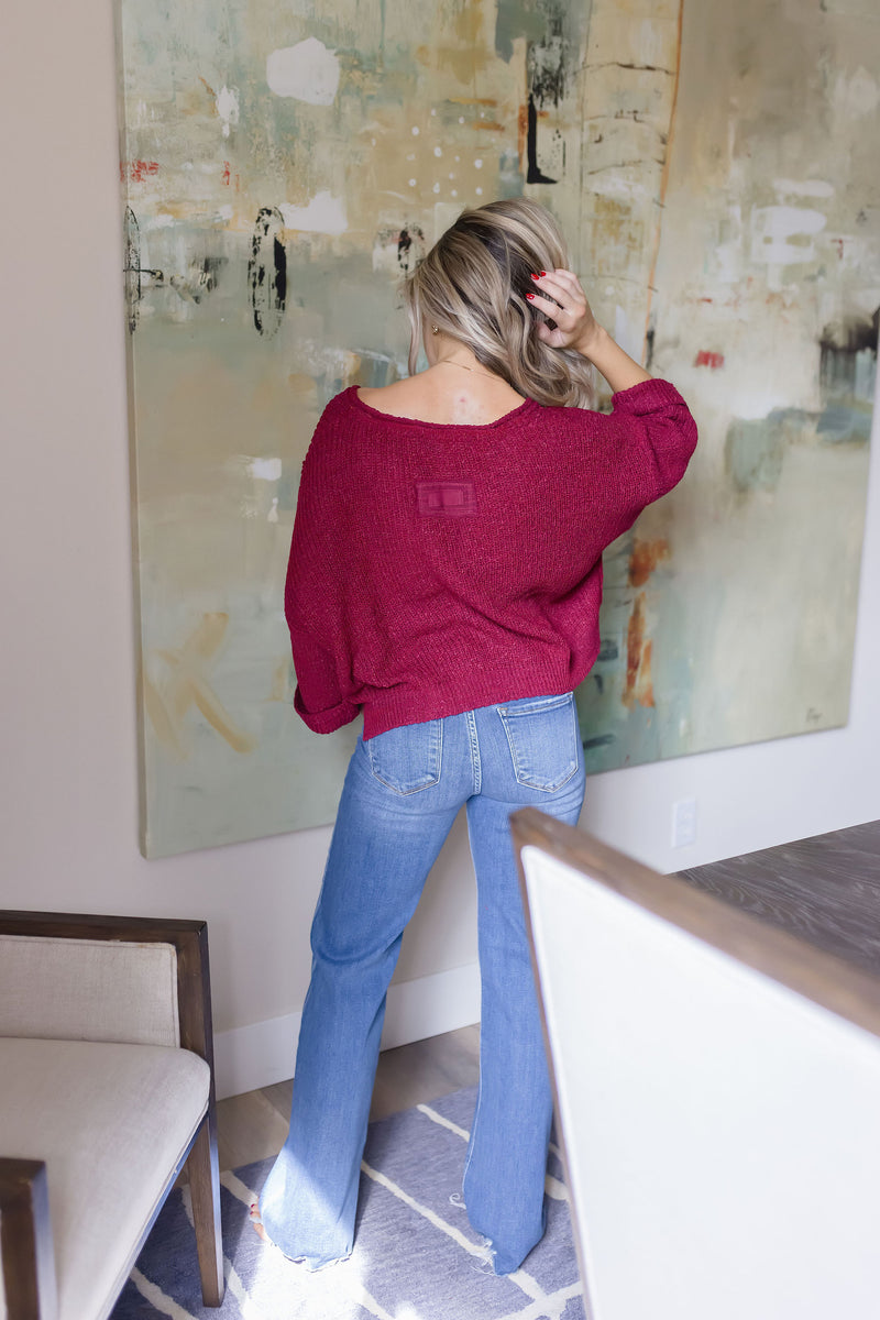 High Rise Raw Hem Wide Leg Jeans Dark Wash