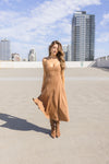 Sleeveless Corset Faux Suede Midi Dress Camel