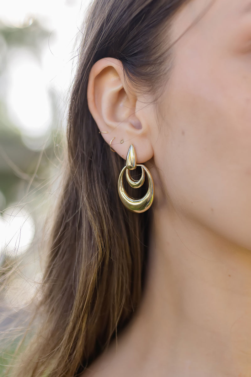 Double Hoop Drop Earrings Gold