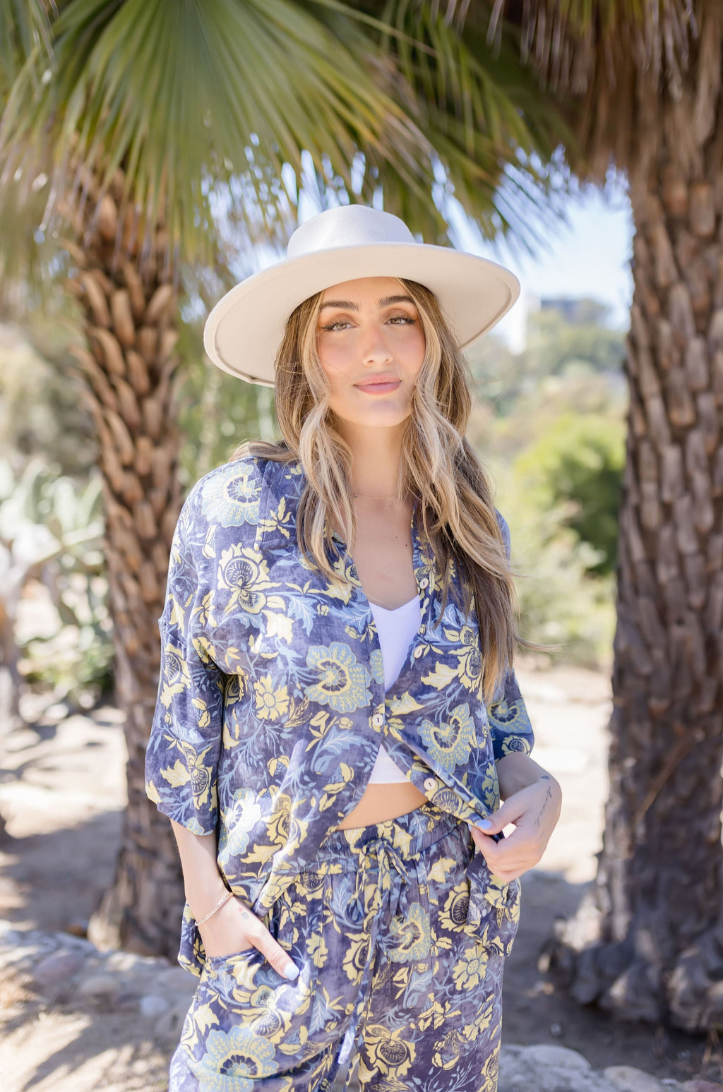  Short Sleeve Button Down Floral Print Top Navy